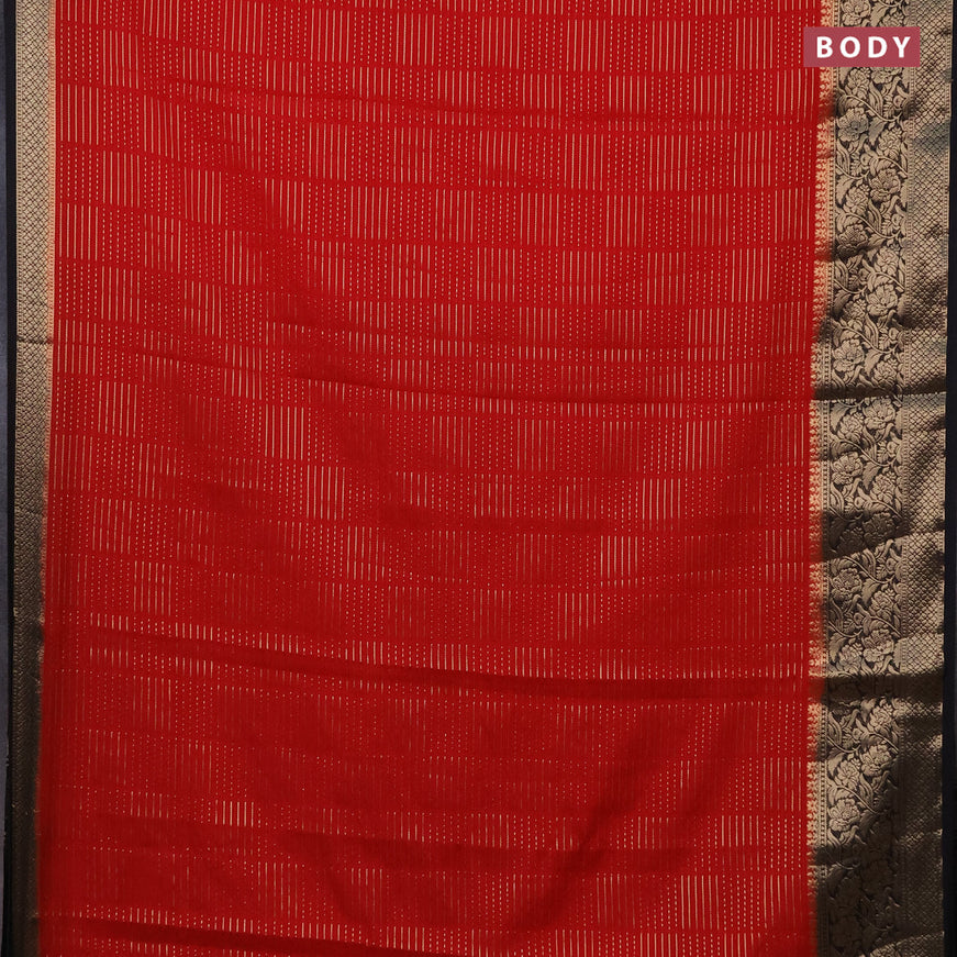 Semi crepe saree red and black with allover zari weaves and zari woven border