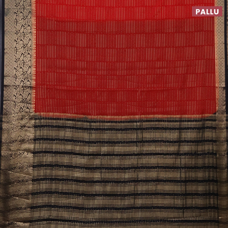 Semi crepe saree red and black with allover zari weaves and zari woven border