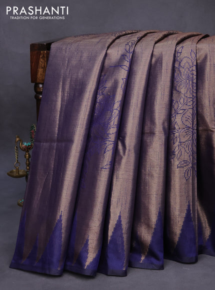 Semi matka tissue saree blue with allover zari weaves and temple design border