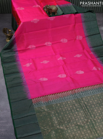 Pure soft silk saree dual shade of pinkish orange and green with allover zari weaves and zari woven simple border