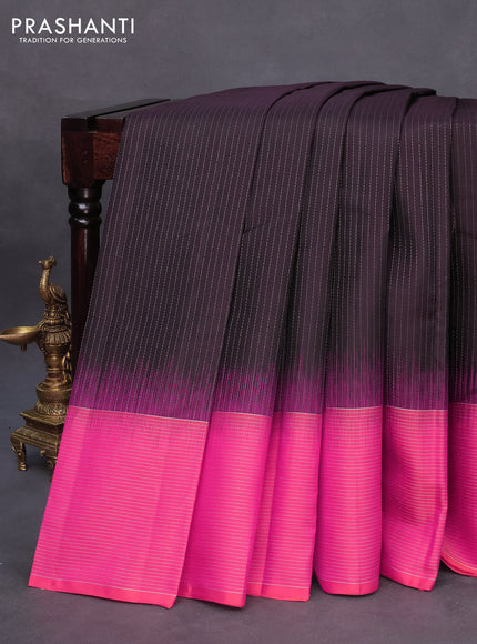 Pure soft silk saree deep wine shade and dual shade of pinkish orange with allover zari weaves and zari woven simple border