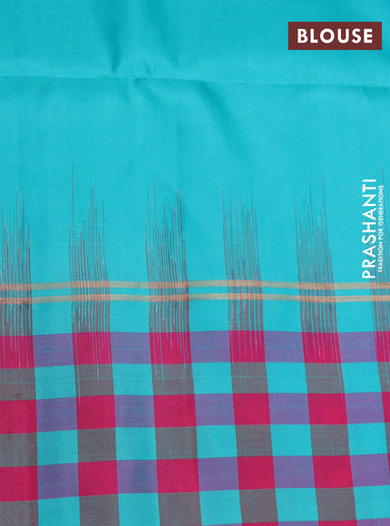 Pure soft silk saree yellow and teal blue with zari woven buttas and checked border