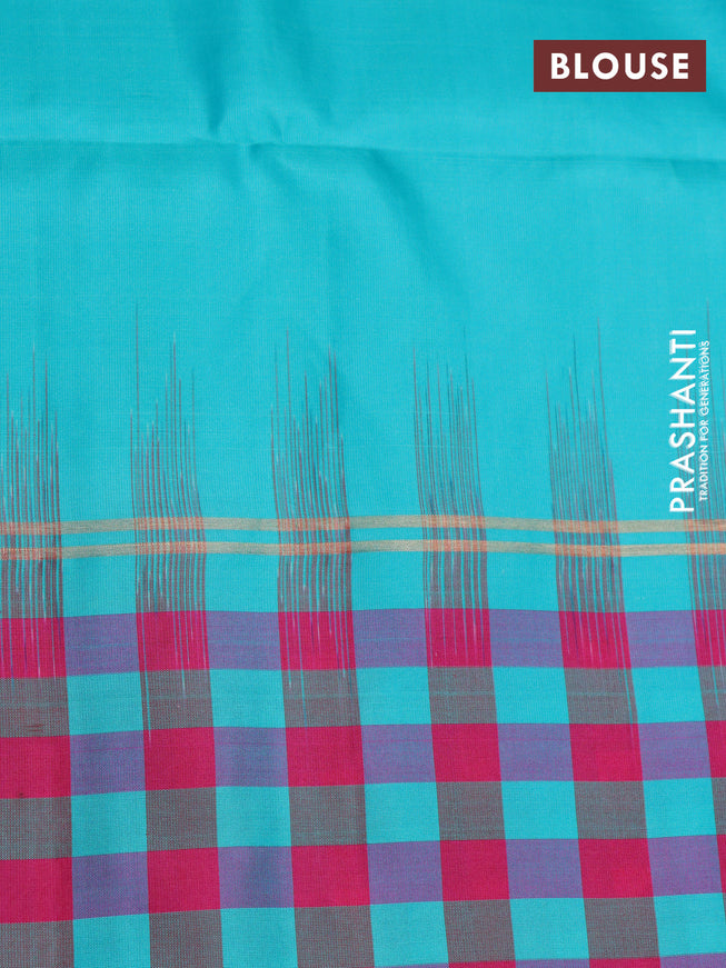 Pure soft silk saree yellow and teal blue with zari woven buttas and checked border