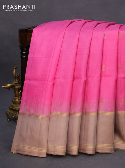 Pure soft silk saree pink and pastel brown with zari woven buttas and rettapet zari woven border