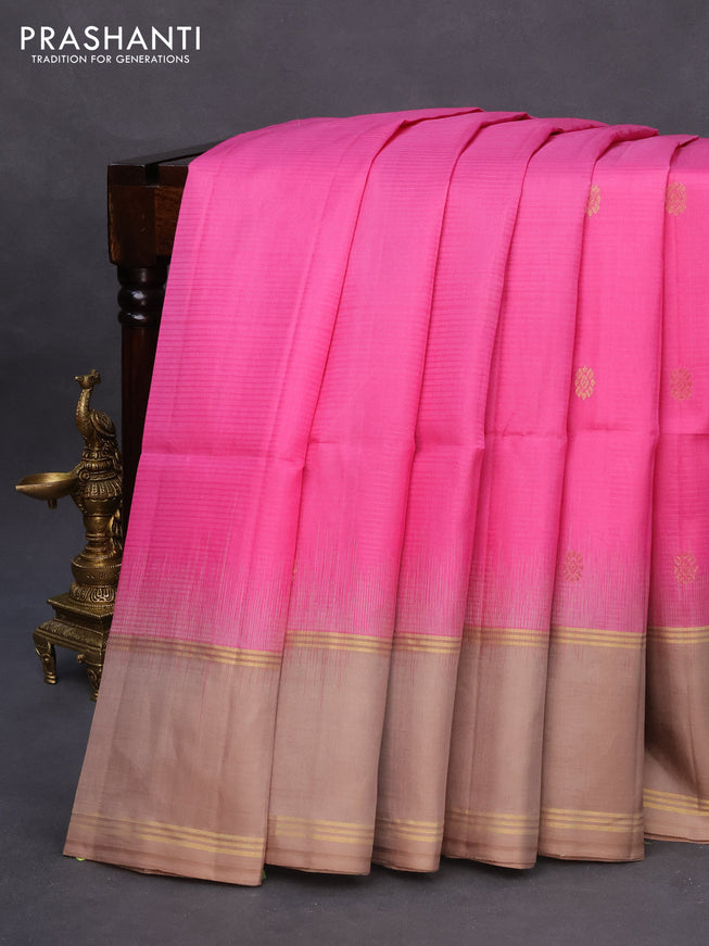 Pure soft silk saree pink and pastel brown with zari woven buttas and rettapet zari woven border