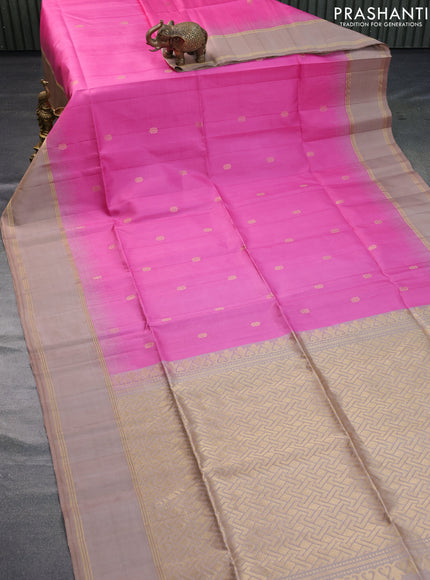 Pure soft silk saree pink and pastel brown with zari woven buttas and rettapet zari woven border