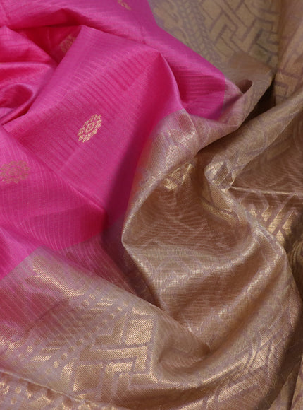 Pure soft silk saree pink and pastel brown with zari woven buttas and rettapet zari woven border