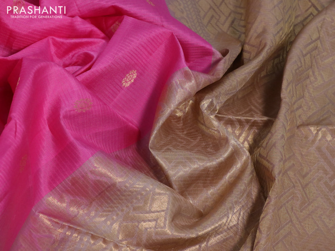 Pure soft silk saree pink and pastel brown with zari woven buttas and rettapet zari woven border