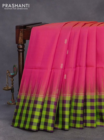 Pure soft silk saree dual shade of pink and violet with zari woven buttas and zari woven checked pattern