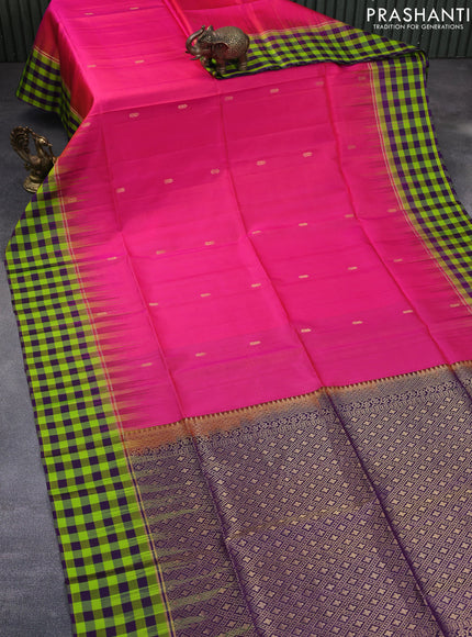 Pure soft silk saree dual shade of pink and violet with zari woven buttas and zari woven checked pattern