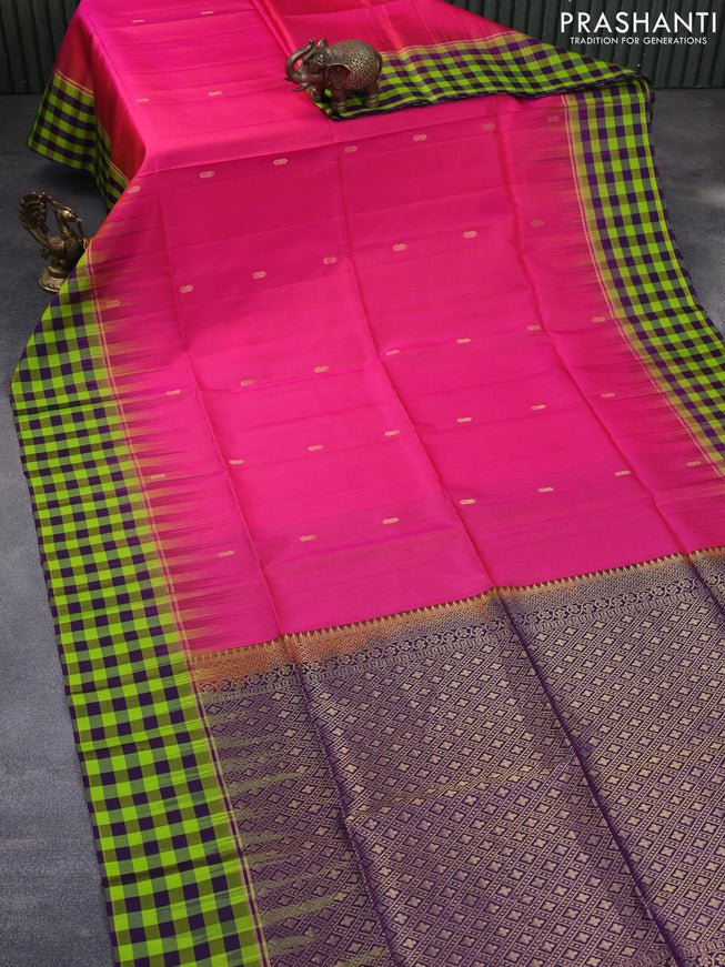 Pure soft silk saree dual shade of pink and violet with zari woven buttas and zari woven checked pattern