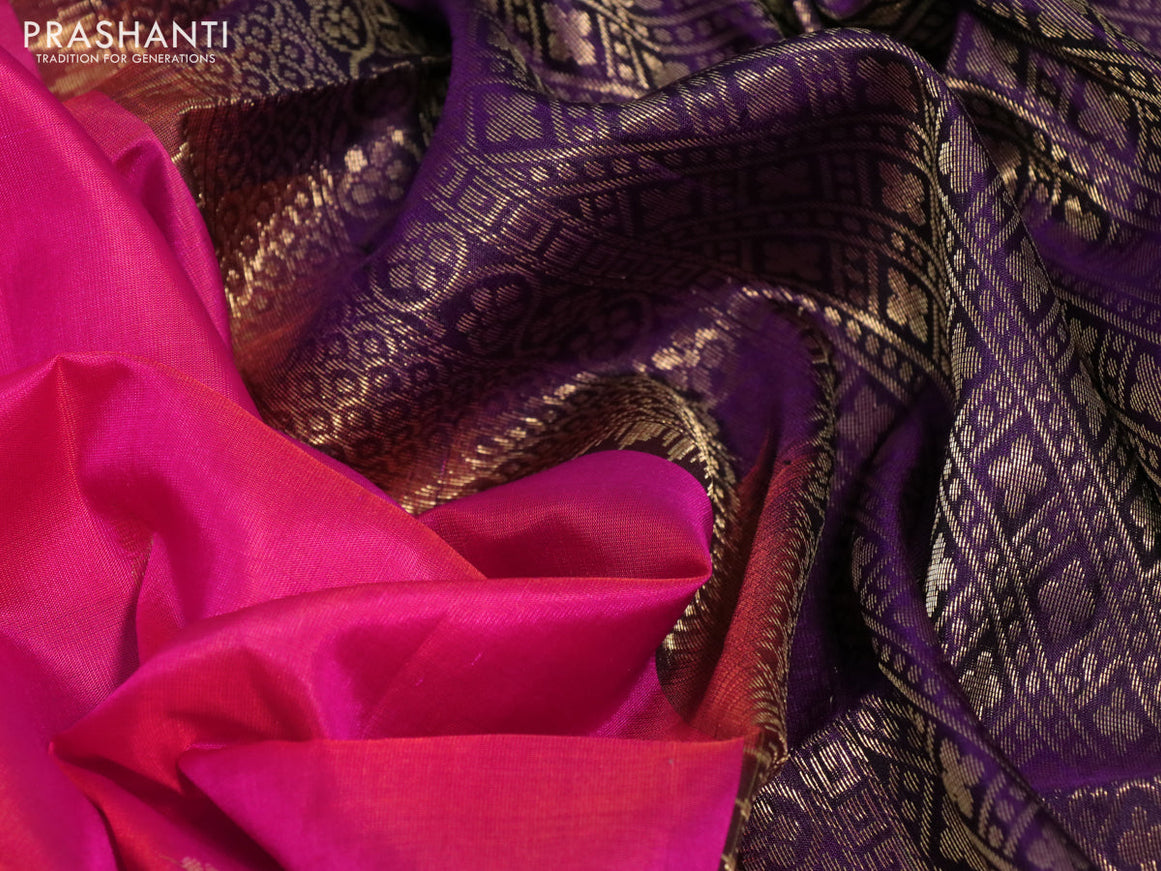 Pure soft silk saree dual shade of pink and violet with zari woven buttas and zari woven checked pattern