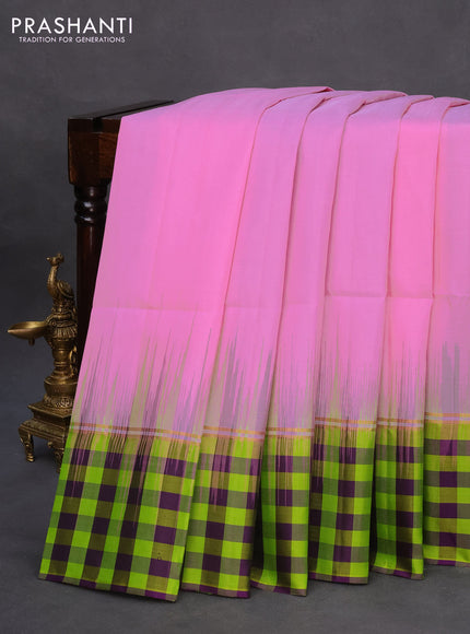 Pure soft silk saree light pink and deep purple with zari woven buttas and zari woven checked pattern