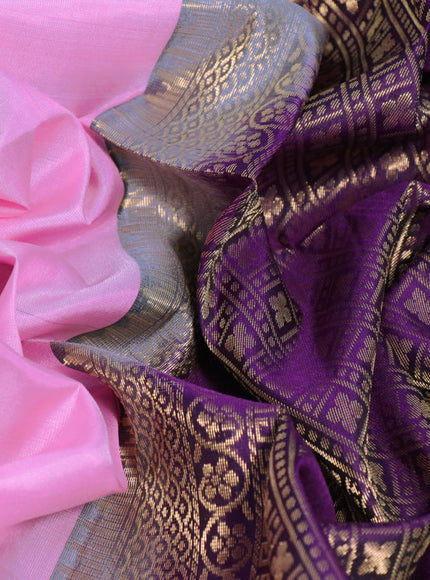 Pure soft silk saree light pink and deep purple with zari woven buttas and zari woven checked pattern