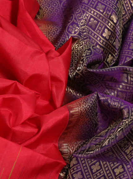 Pure soft silk saree red and deep purple with zari woven buttas and zari woven checked pattern