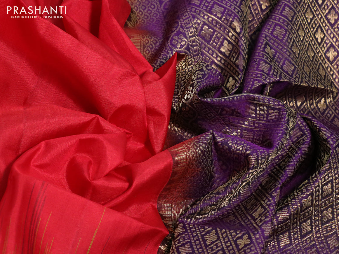 Pure soft silk saree red and deep purple with zari woven buttas and zari woven checked pattern