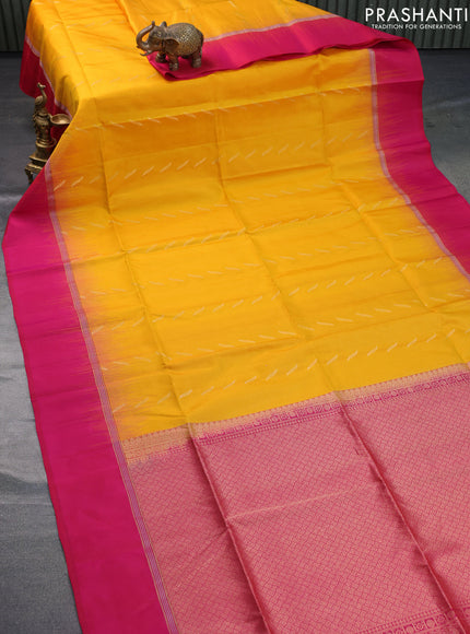 Pure soft silk saree mango yellow and pink with zari woven buttas and zari woven simple border