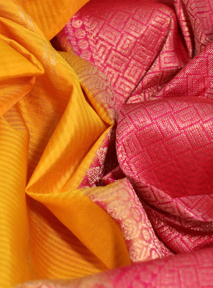 Pure soft silk saree mango yellow and pink with zari woven buttas and zari woven simple border