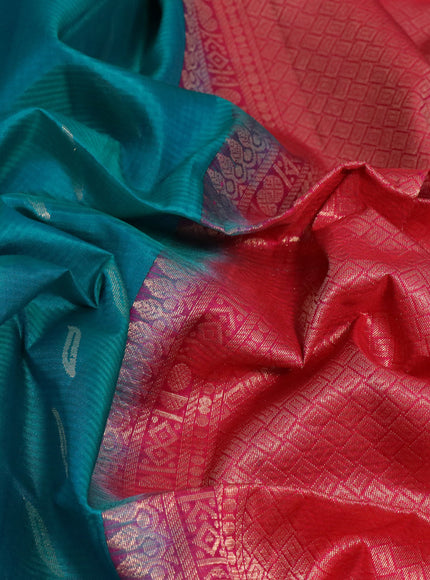 Pure soft silk saree teal blue shade and pink with zari woven buttas and zari woven simple border