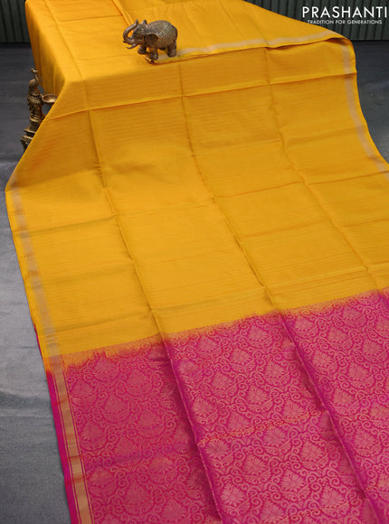 Pure soft silk saree yellow and pink with allover zari weaves and zari woven border