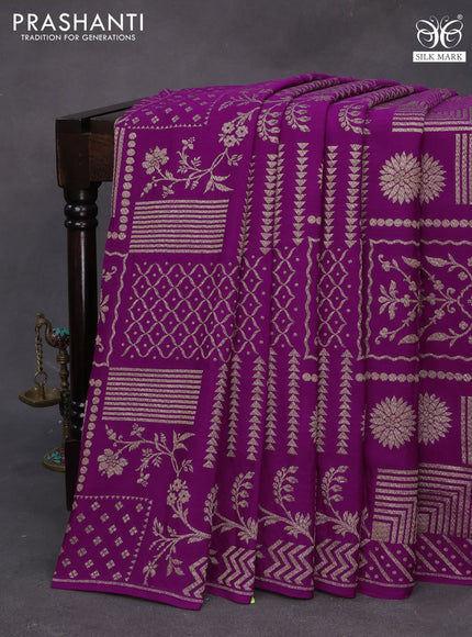 Banarasi crepe silk saree purple with allover thread & zari weaves in borderless style