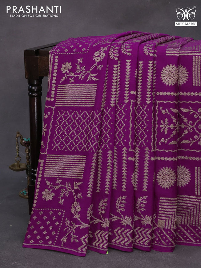 Banarasi crepe silk saree purple with allover thread & zari weaves in borderless style