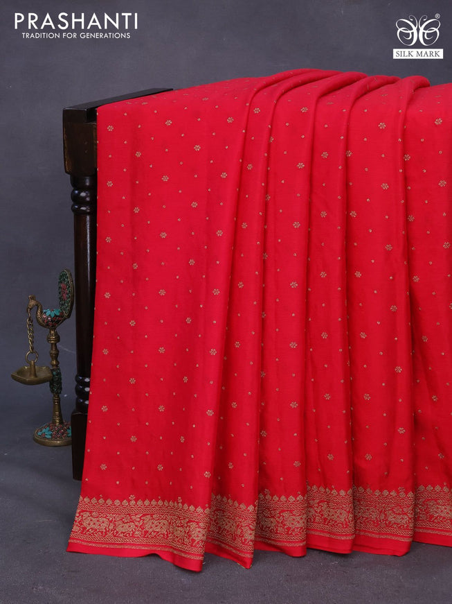 Banarasi crepe silk saree red with thread & zari woven buttas and woven border