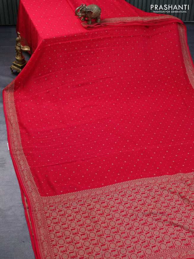 Banarasi crepe silk saree red with thread & zari woven buttas and woven border