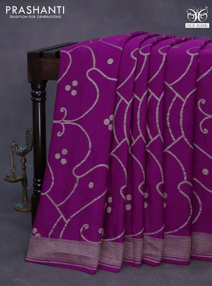 Banarasi crepe silk saree purple with allover thread & zari weaves and woven border