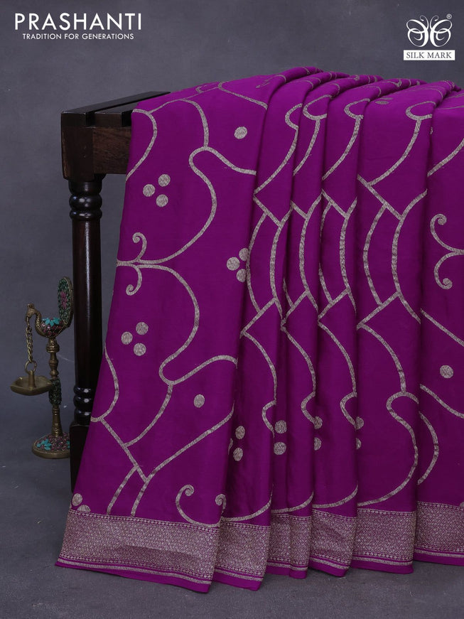 Banarasi crepe silk saree purple with allover thread & zari weaves and woven border