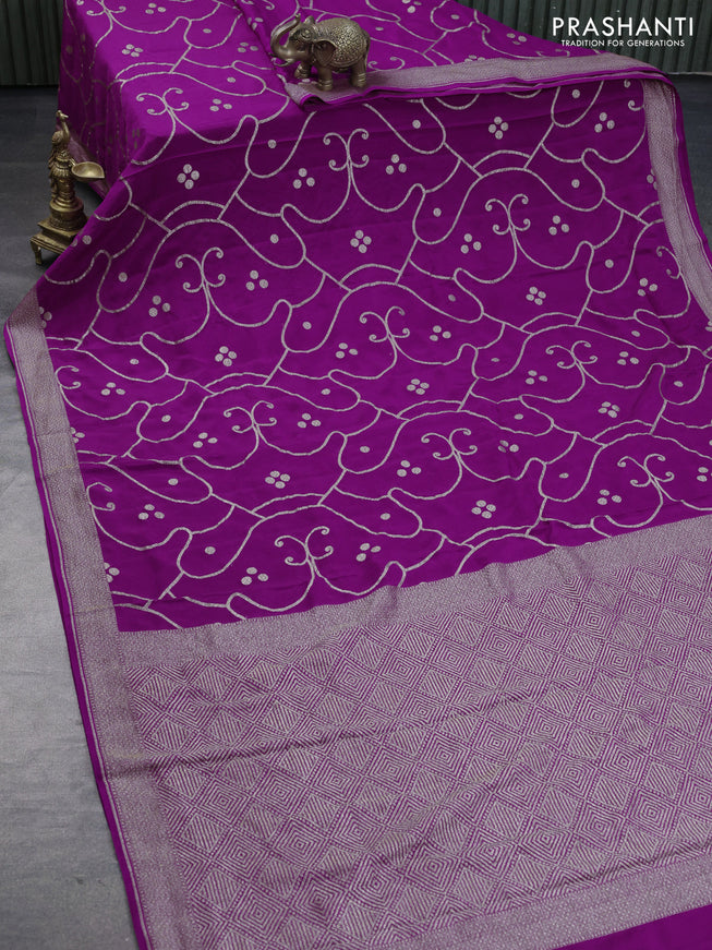 Banarasi crepe silk saree purple with allover thread & zari weaves and woven border