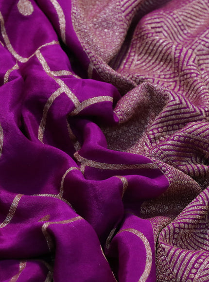 Banarasi crepe silk saree purple with allover thread & zari weaves and woven border