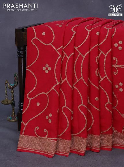 Banarasi crepe silk saree red with allover thread & zari weaves and woven border