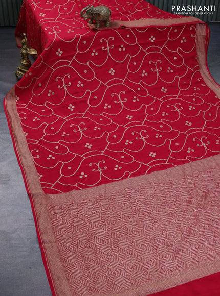 Banarasi crepe silk saree red with allover thread & zari weaves and woven border