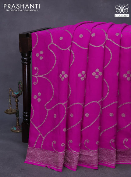 Banarasi crepe silk saree pink with allover thread & zari weaves and woven border