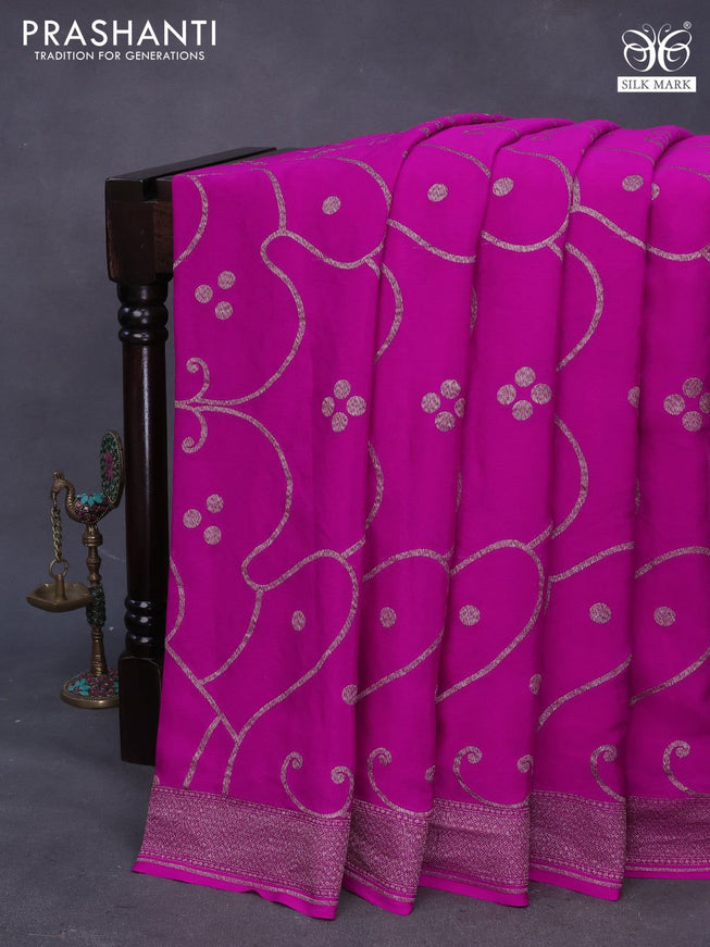 Banarasi crepe silk saree pink with allover thread & zari weaves and woven border