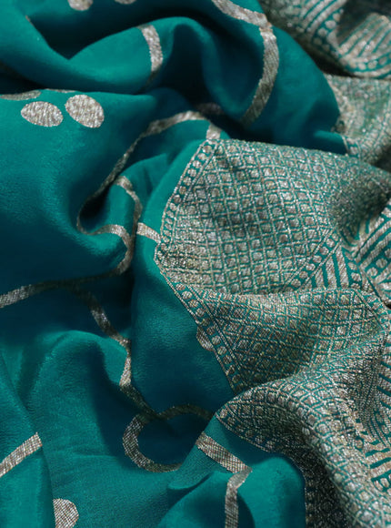 Banarasi crepe silk saree teal green with allover thread & zari weaves and woven border