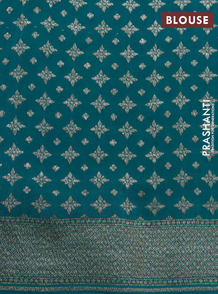 Banarasi crepe silk saree teal green with allover thread & zari weaves and woven border