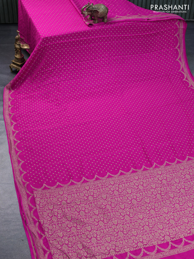 Banarasi crepe silk saree pink with thread & zari woven buttas and woven border