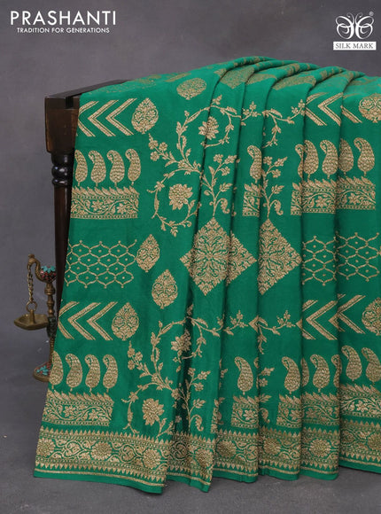 Banarasi crepe silk saree green with allover thread & zari woven buttas and woven border