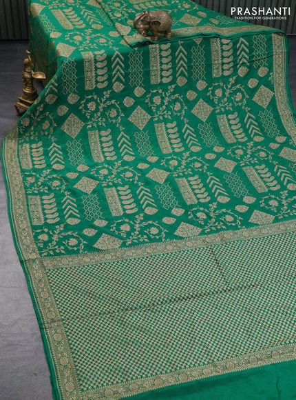 Banarasi crepe silk saree green with allover thread & zari woven buttas and woven border