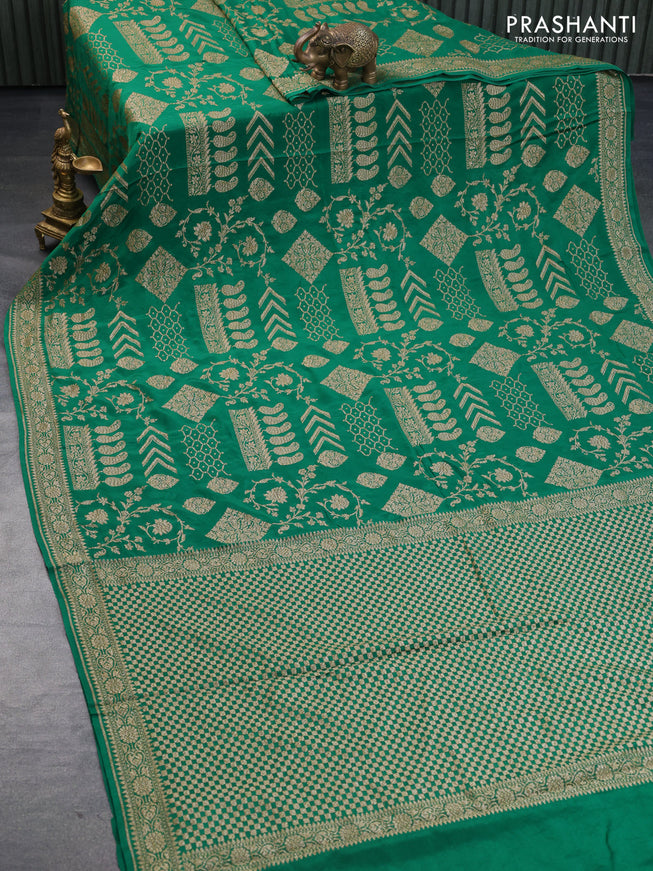 Banarasi crepe silk saree green with allover thread & zari woven buttas and woven border