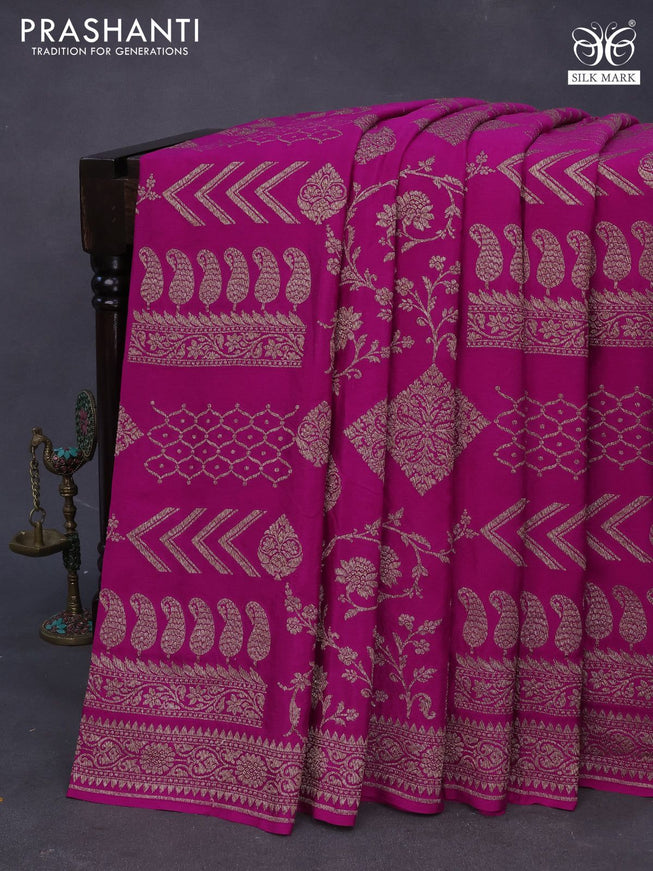 Banarasi crepe silk saree pink with allover thread & zari weaves and woven border