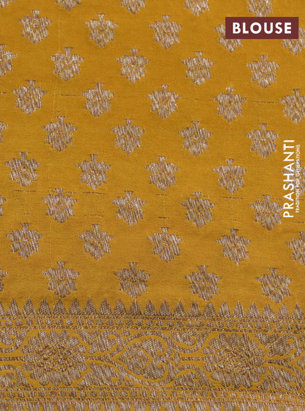 Banarasi crepe silk saree mustard yellow with allover thread & zari weaves and woven border