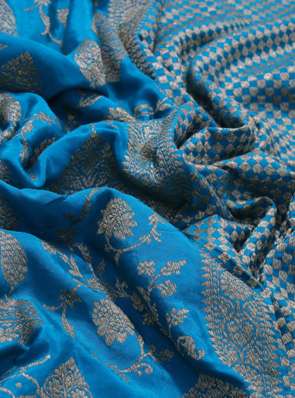 Banarasi crepe silk saree teal blue with allover thread & zari weaves and woven border