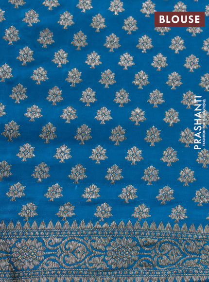 Banarasi crepe silk saree teal blue with allover thread & zari weaves and woven border