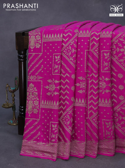 Banarasi crepe silk saree pink with allover thread & zari weaves and woven border