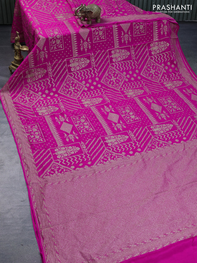 Banarasi crepe silk saree pink with allover thread & zari weaves and woven border