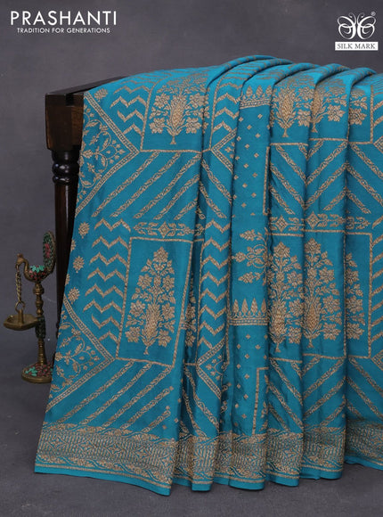 Banarasi crepe silk saree cs blue with allover thread & zari weaves and woven border