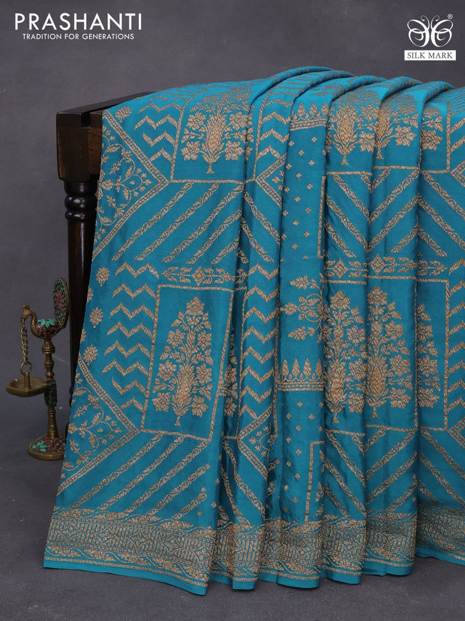 Banarasi crepe silk saree cs blue with allover thread & zari weaves and woven border